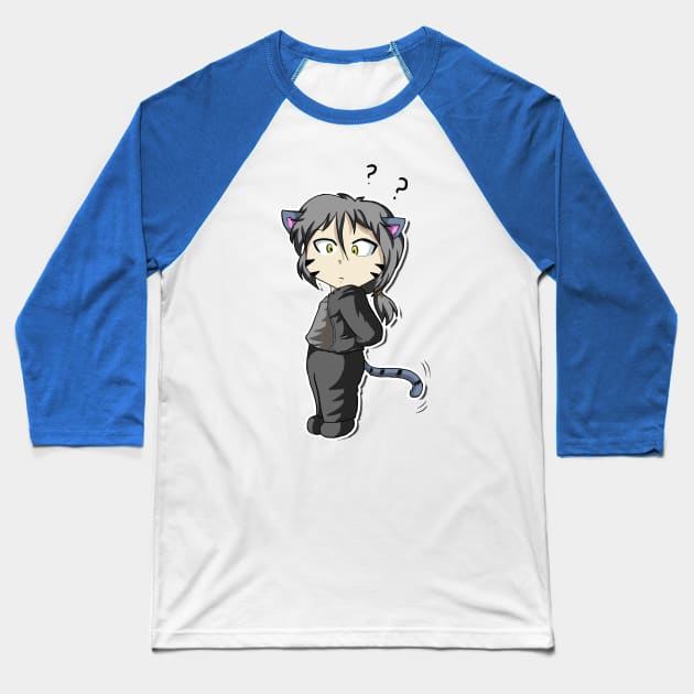 Fat Neko Confused Baseball T-Shirt by Reenave